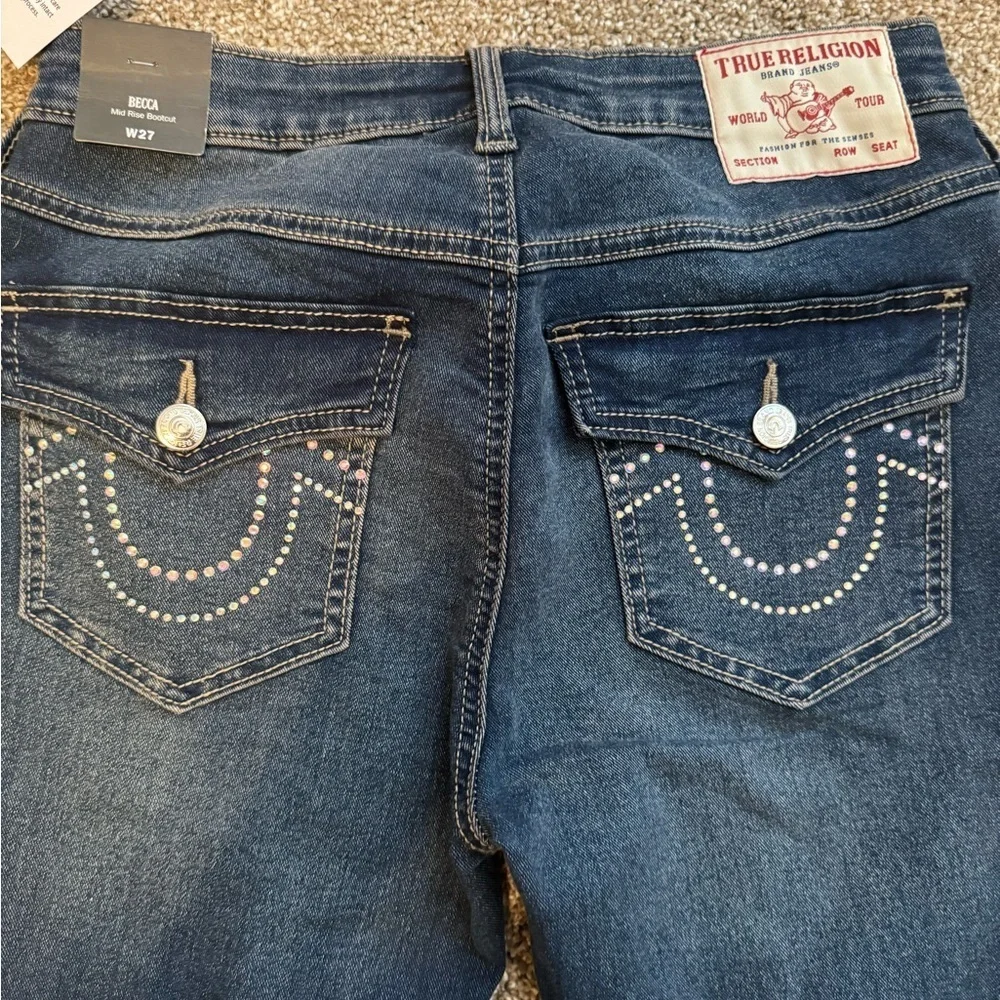 NWT True Religion Women’s Becca Mid Rise Bootcut Dark Glacial Jeans Size 27